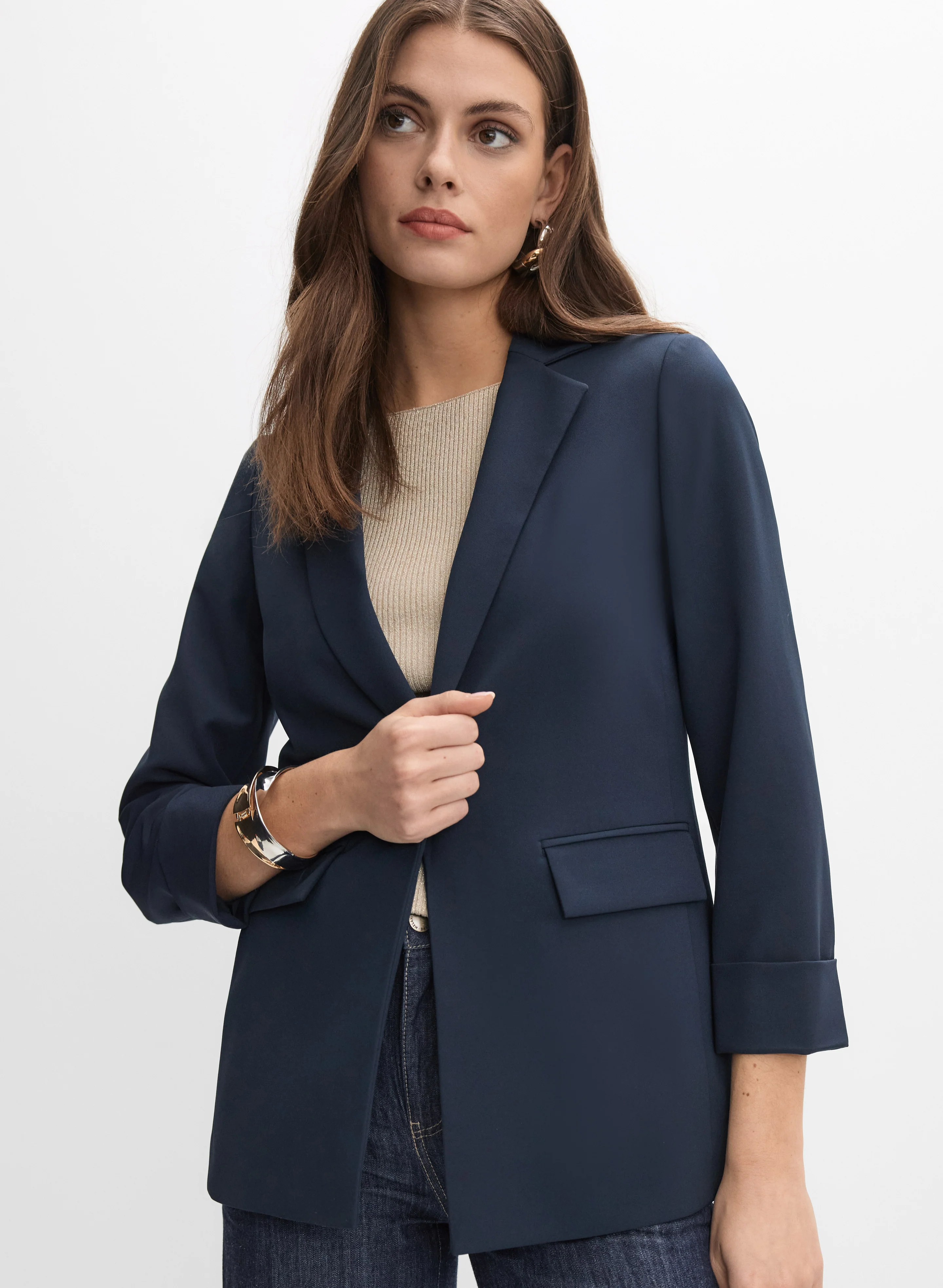 Twill Open Front Blazer