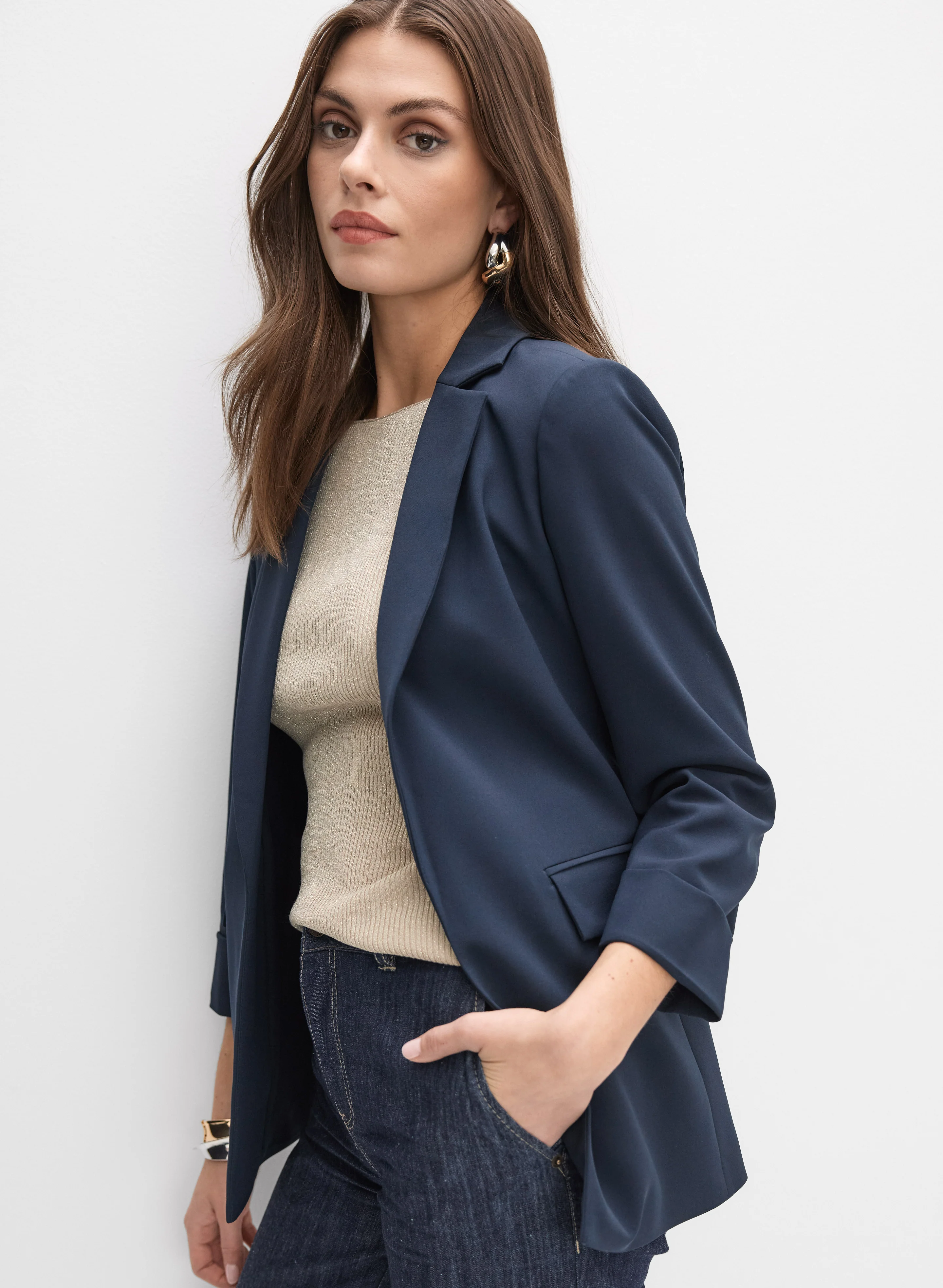 Twill Open Front Blazer - Image 5