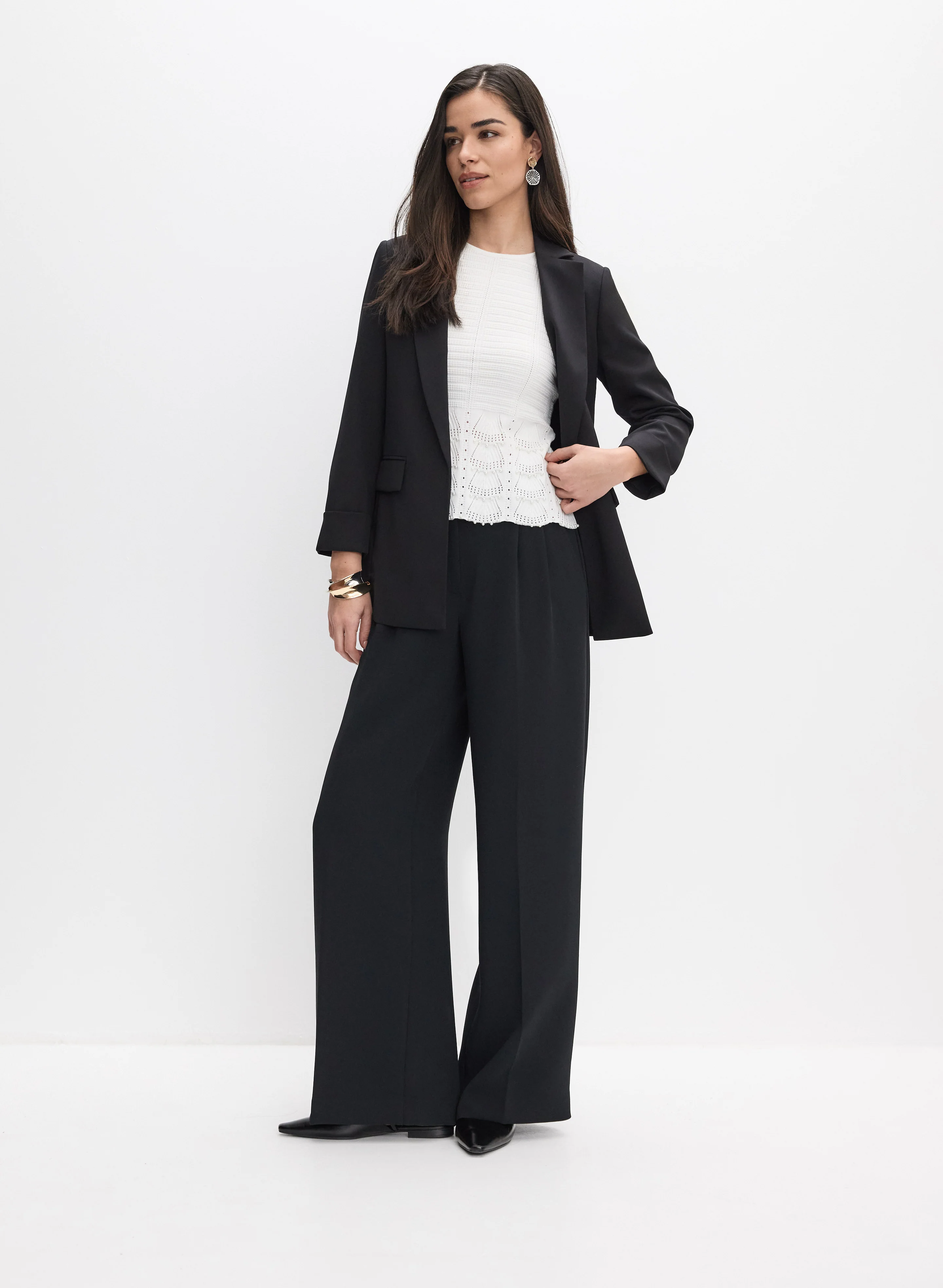 Twill Open Front Blazer & Soho Wide-Leg Pants