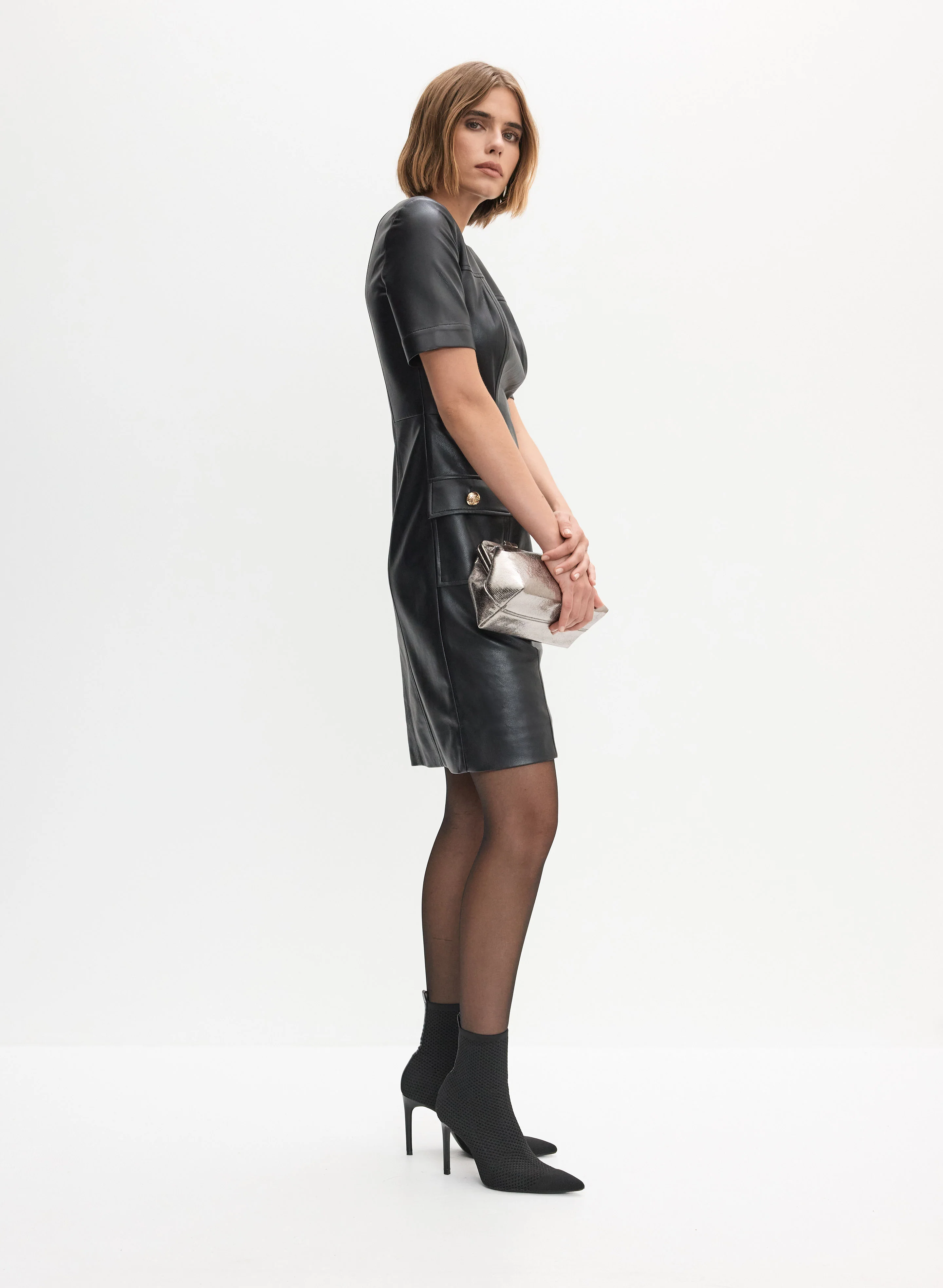 Vegan Leather Crew Neck Dress - Image 3