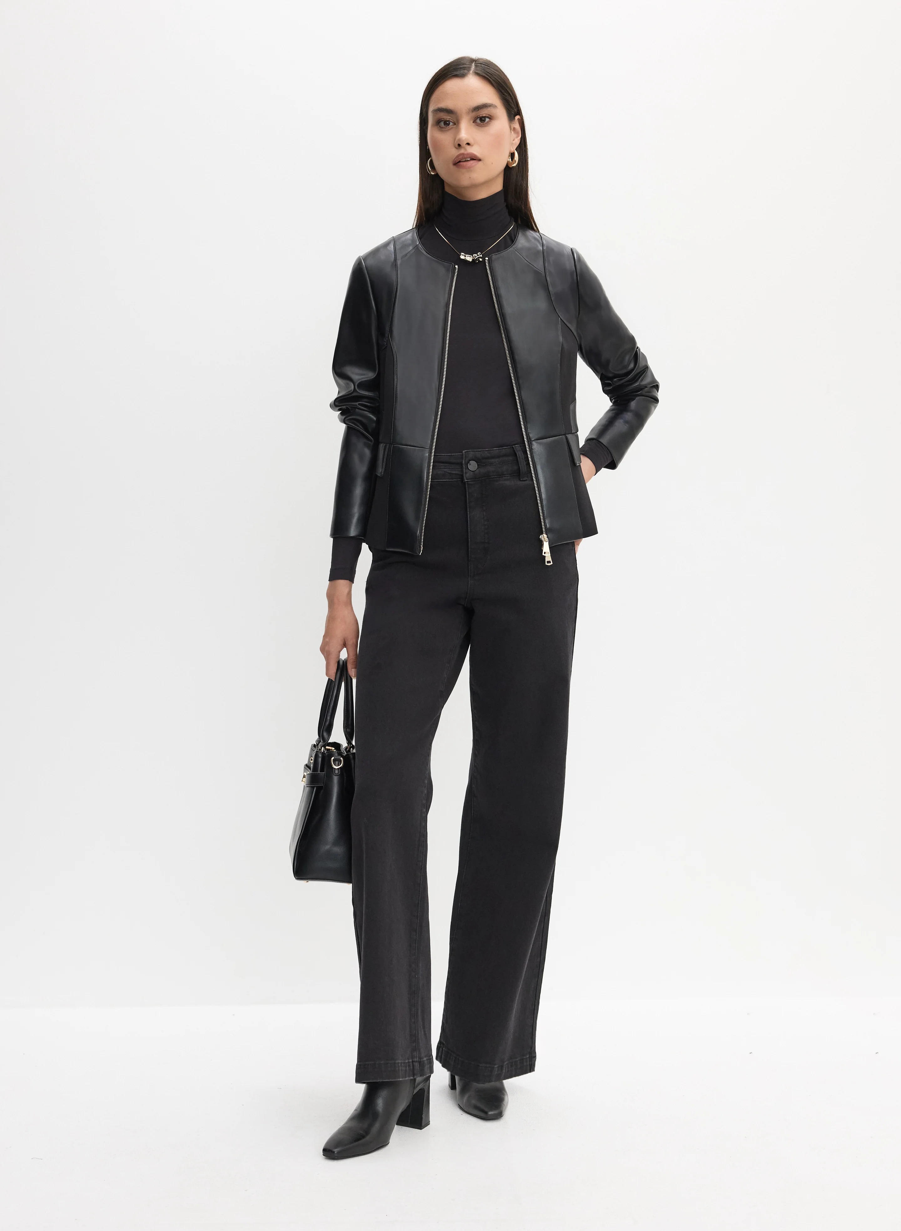 Vegan Leather Jacket & Wide Leg Jeans