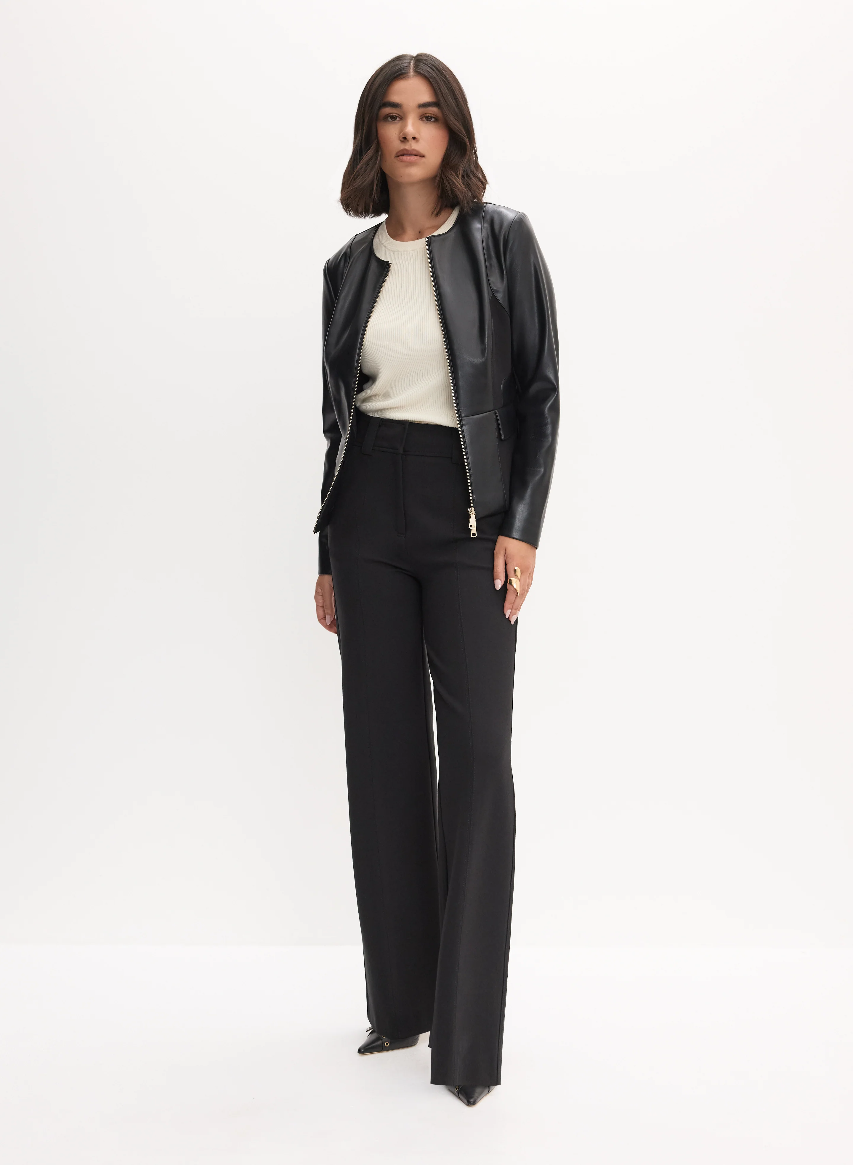 Vegan Leather Jacket & Wide Leg Pants