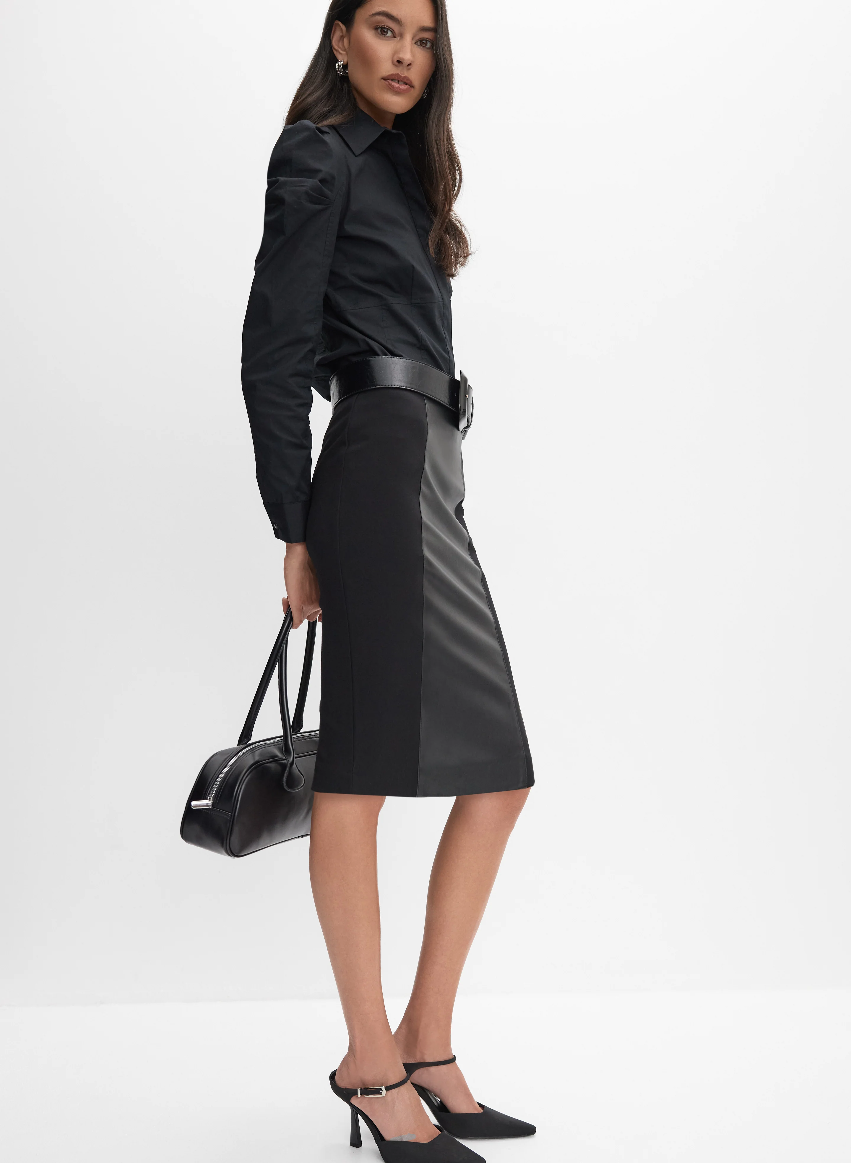 Vegan Leather Panel Skirt - Image 5