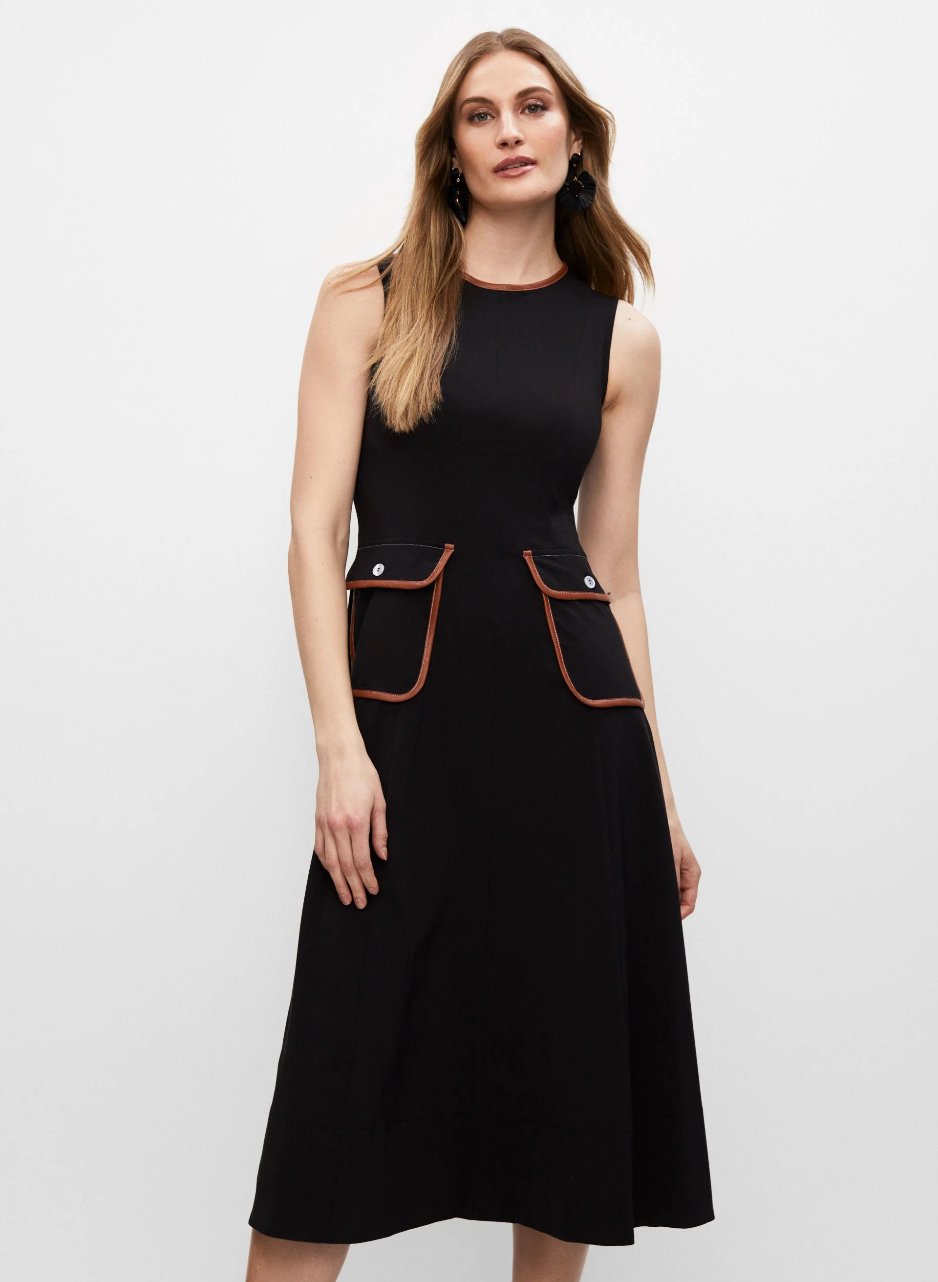 Vegan Leather Trim Midi Dress - Image 5