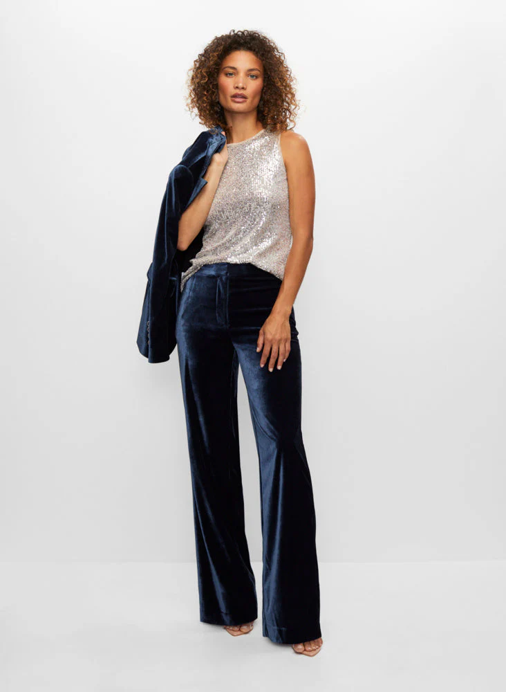 Velour Pants & Sequin Blouse