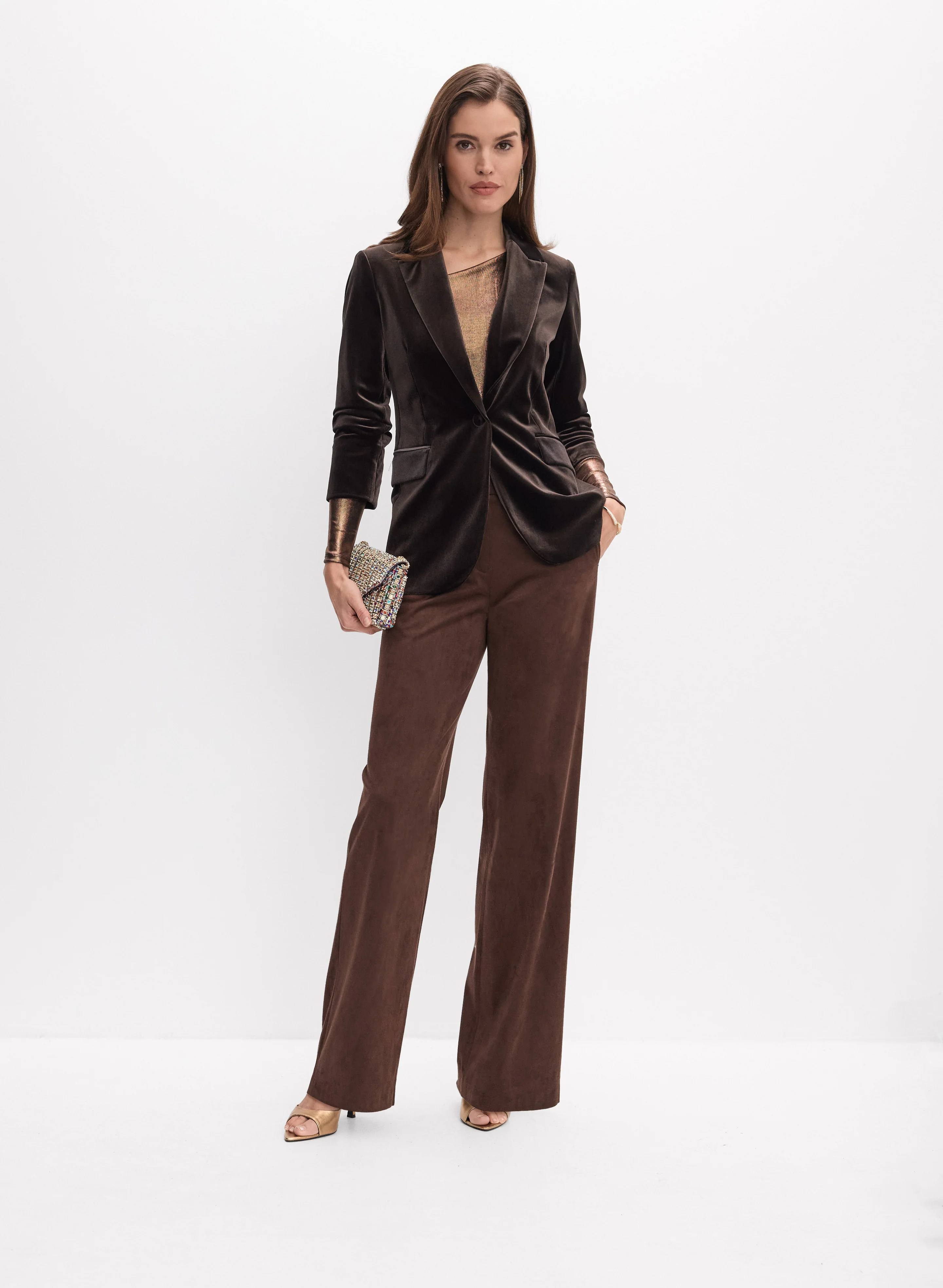 Velvet Notch Collar Blazer & Soho Faux-Suede Pants