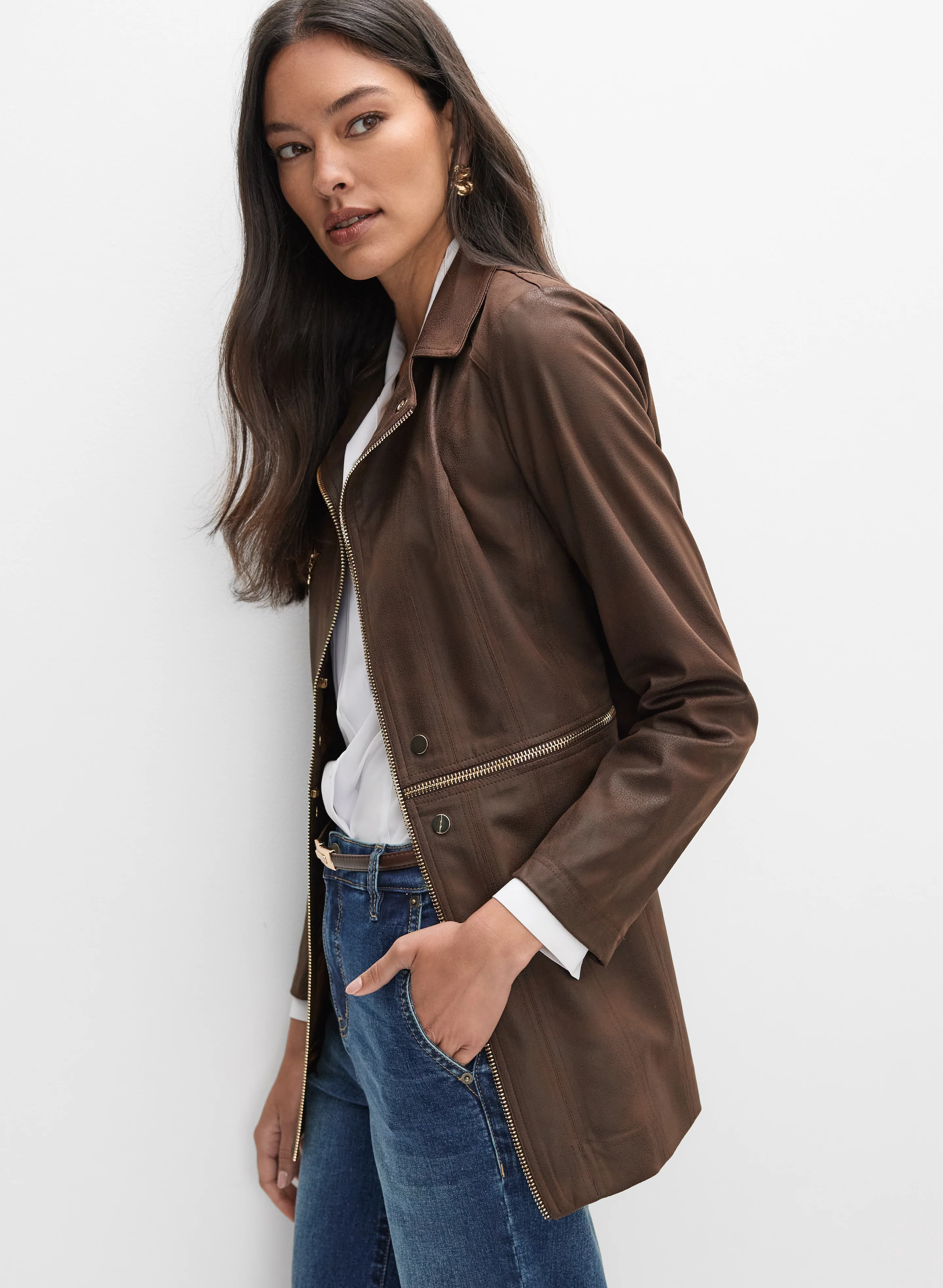 Vex - Long Faux-Suede Jacket - Image 5