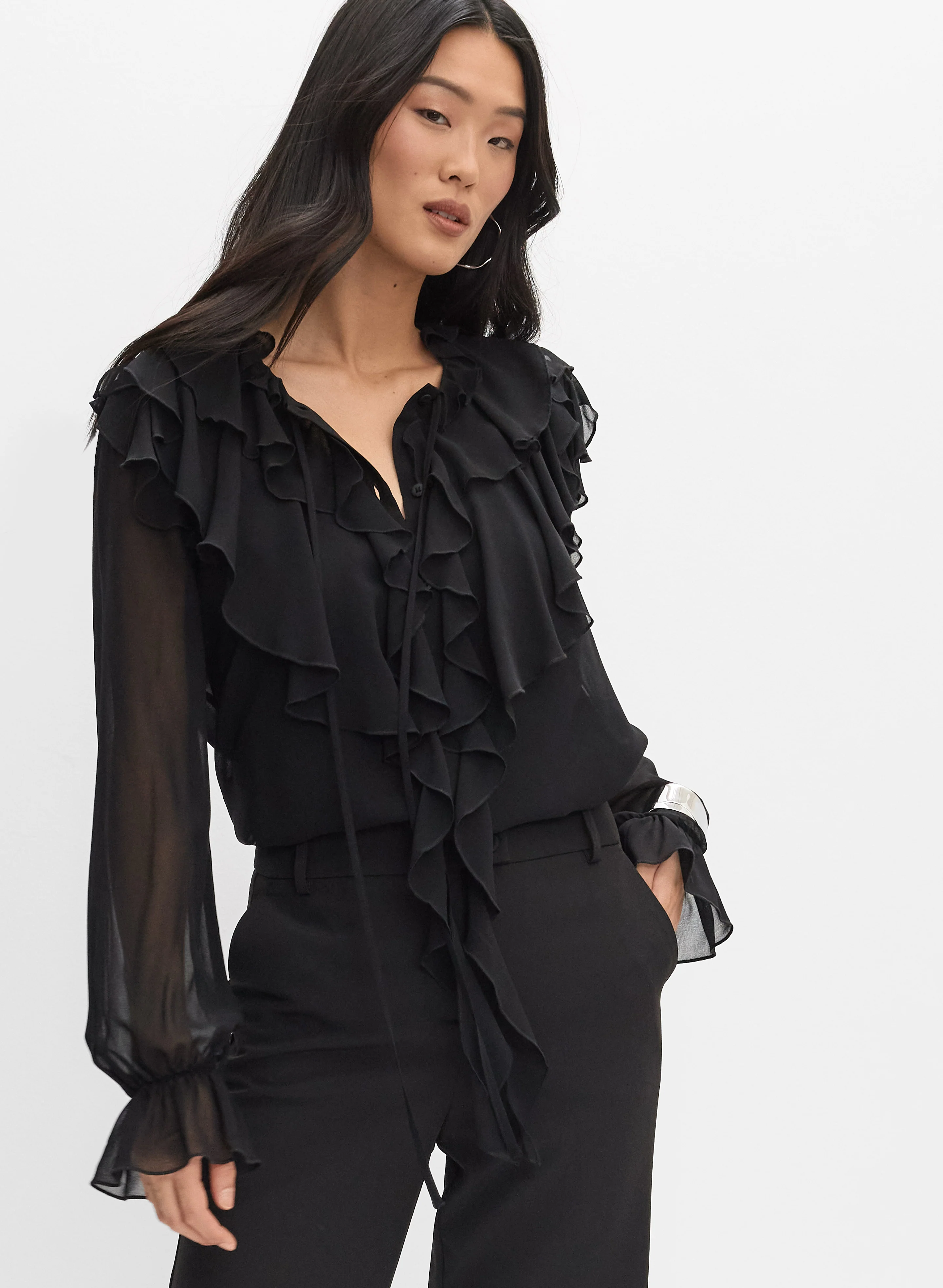 Waterfall Ruffle Front Blouse