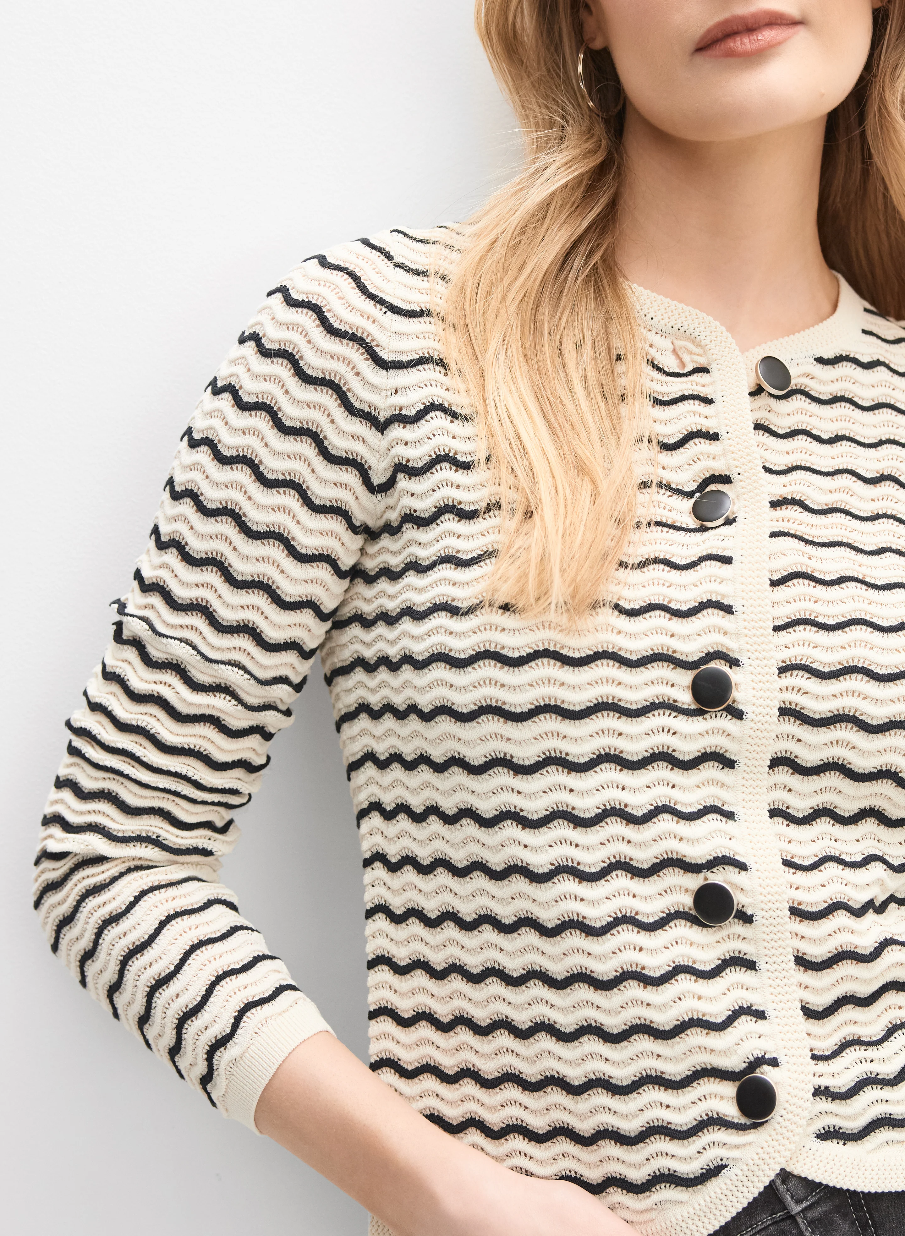Wave Stitch Pointelle Cardigan - Image 2