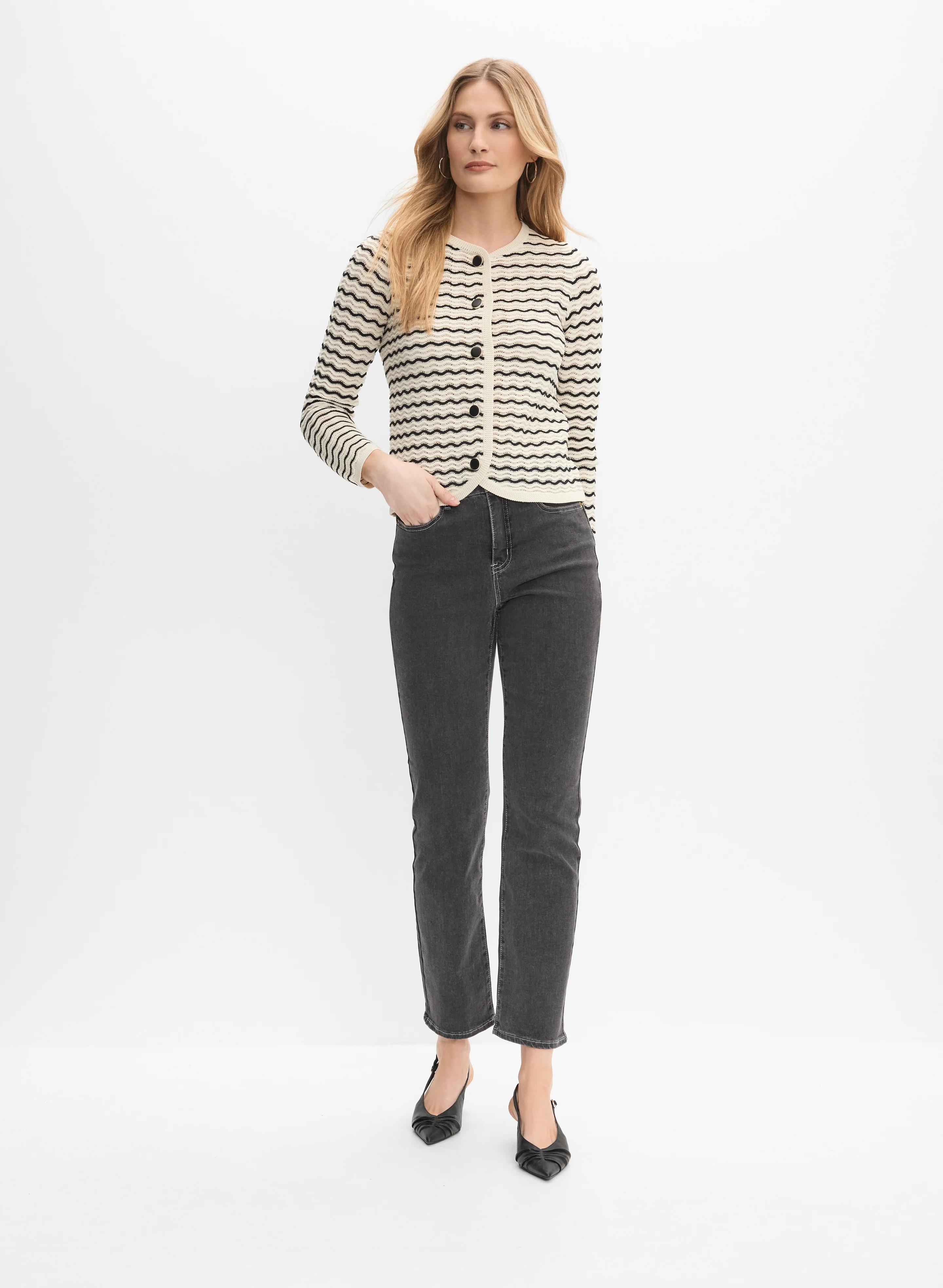 Wave Stitch Pointelle Cardigan - Image 3