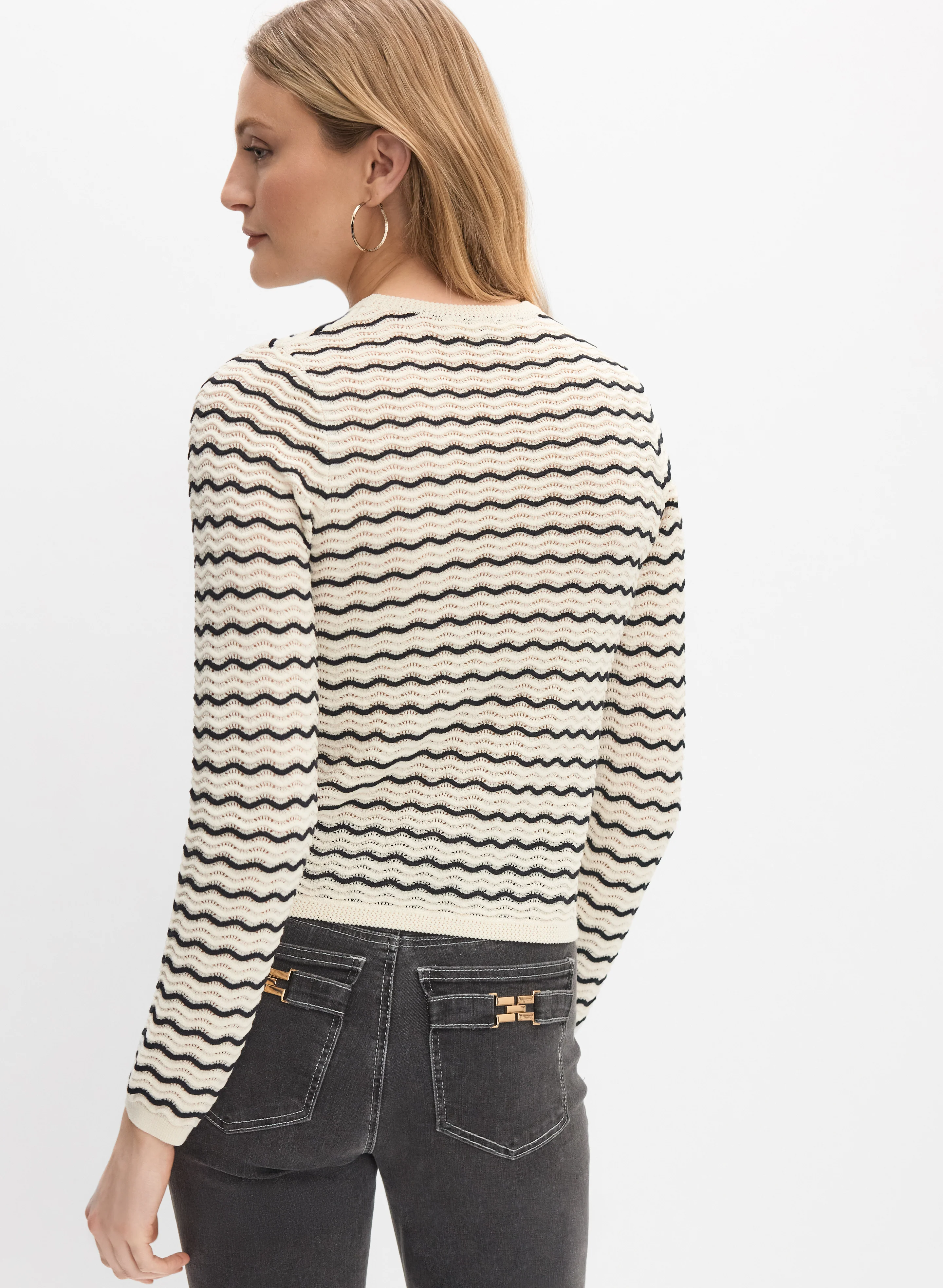 Wave Stitch Pointelle Cardigan - Image 4