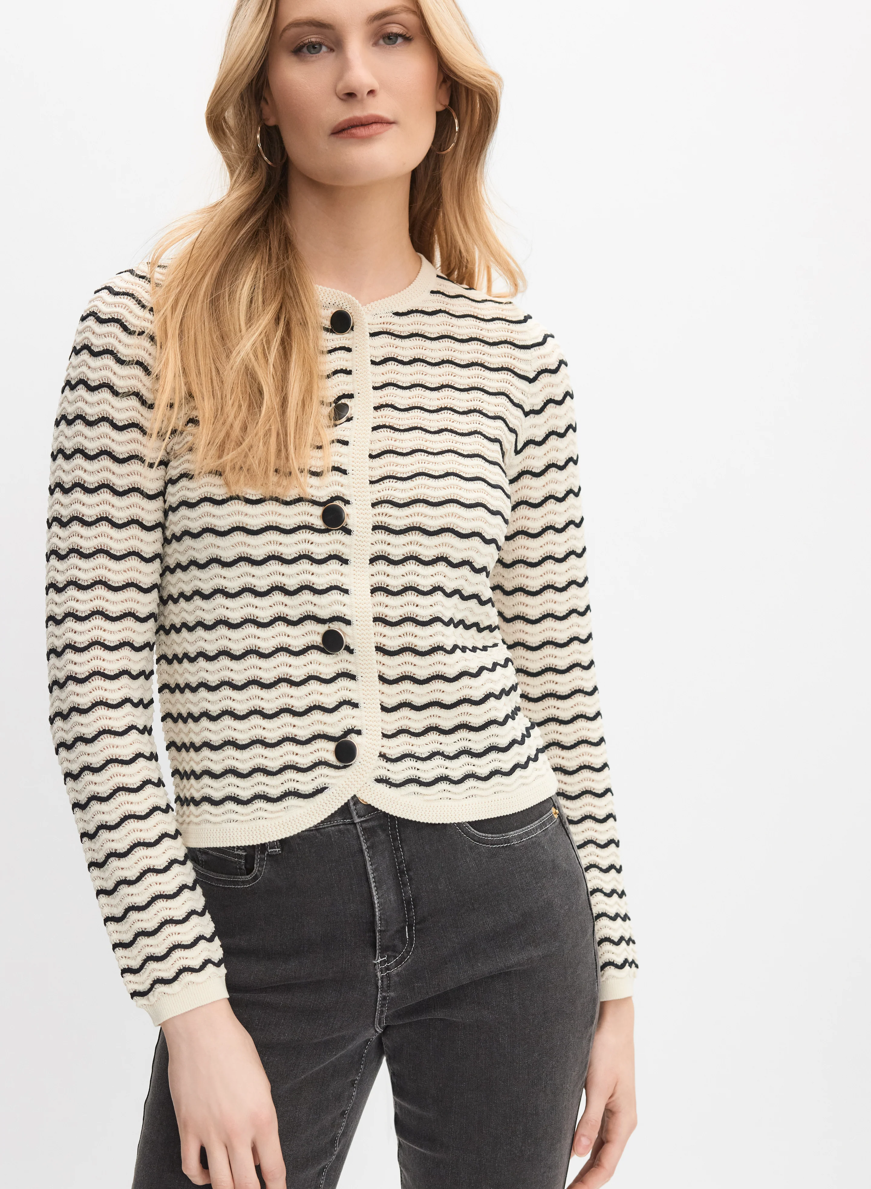 Wave Stitch Pointelle Cardigan - Image 5
