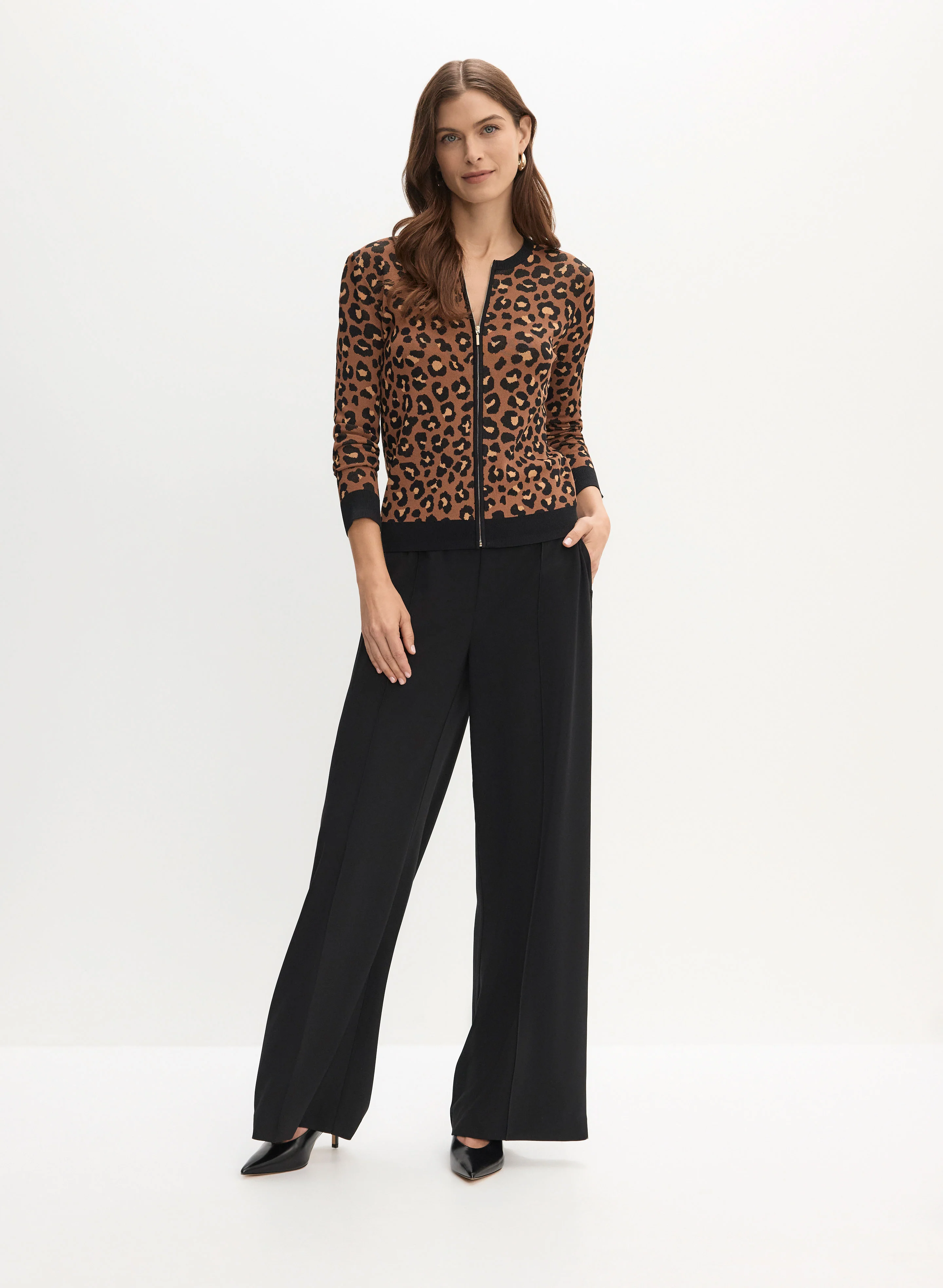 Zip Front Leopard Print Cardigan - Image 3