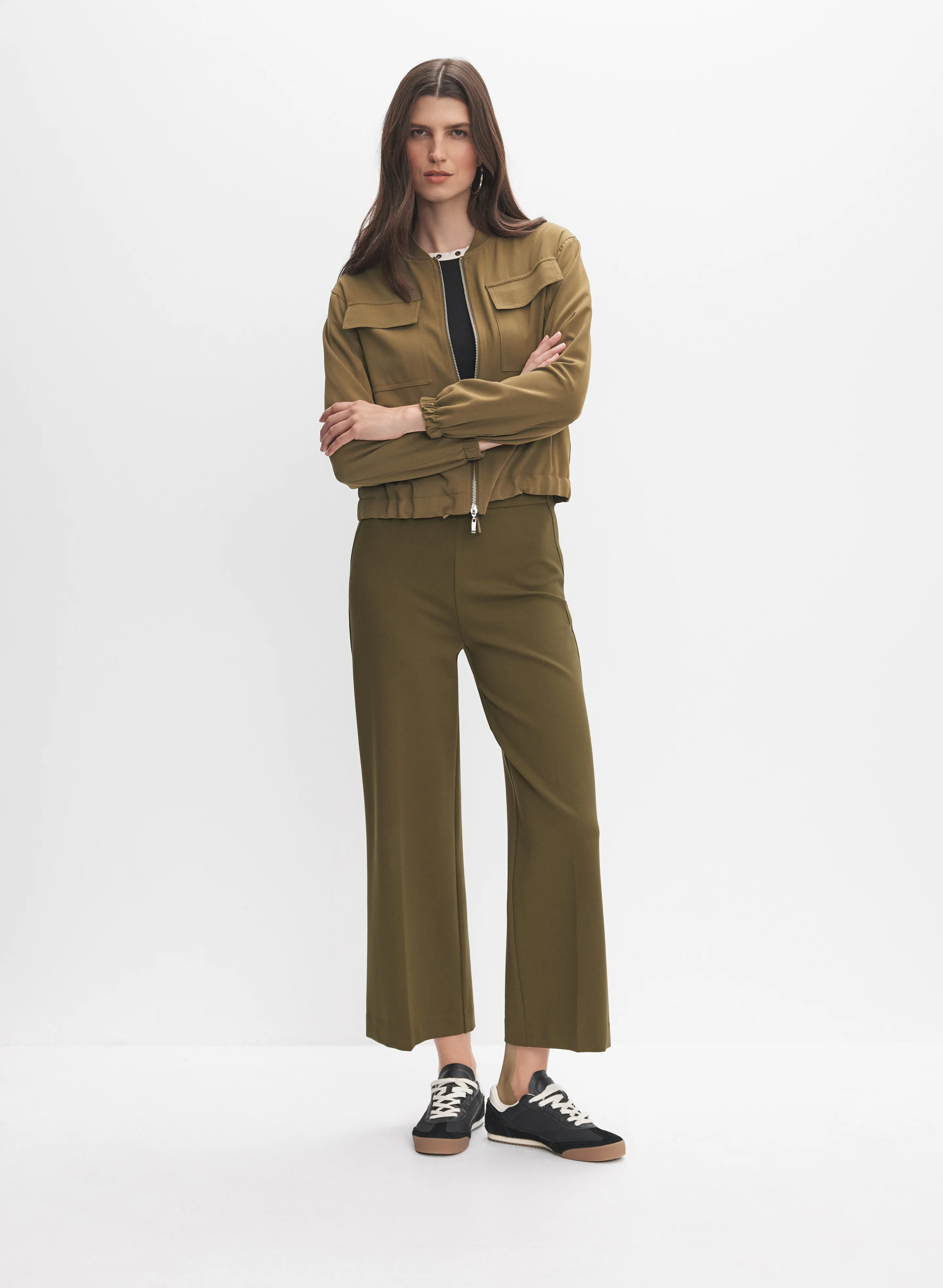 Zip Short Jacket & Pull-On Culotte Pants