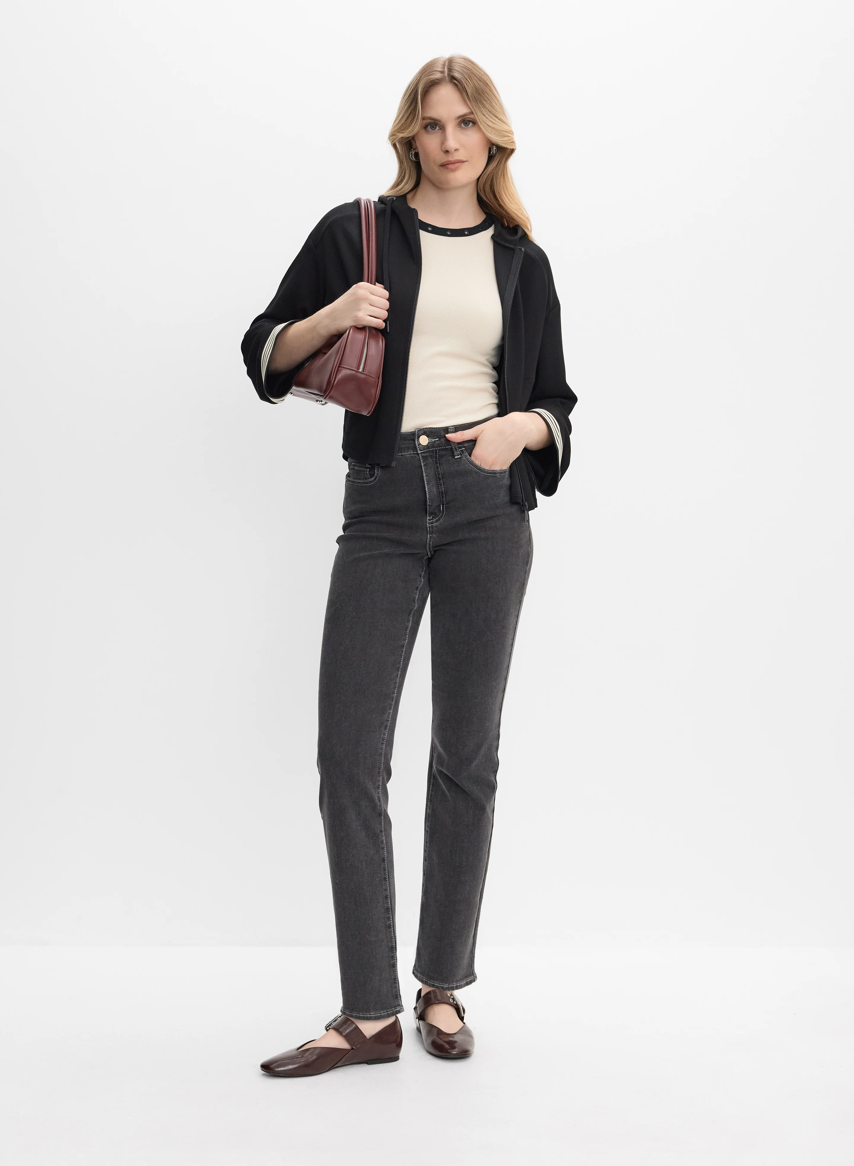 Zip-Up Jacket & Straight-Leg Jeans